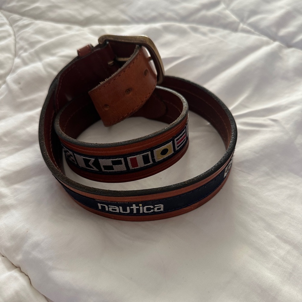 Nautica Leather Brown and Navy Belt